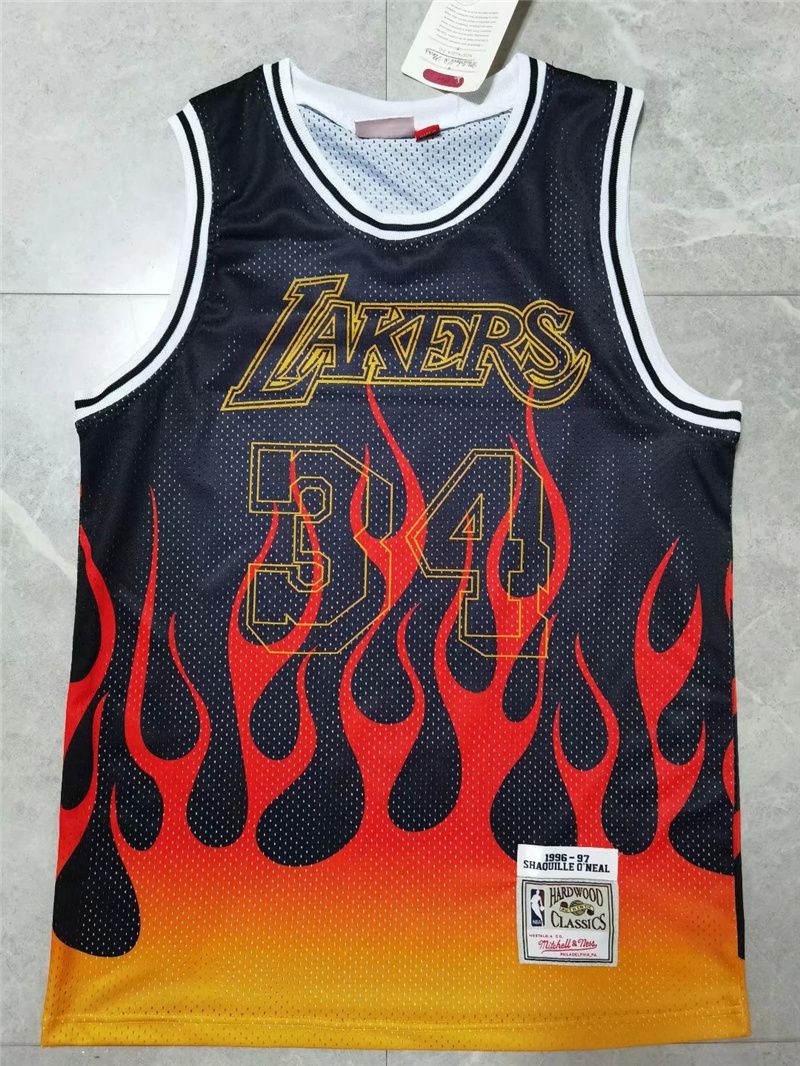 Men Los Angeles Lakers 34 O Neal Black Flame retro NBA Jersey